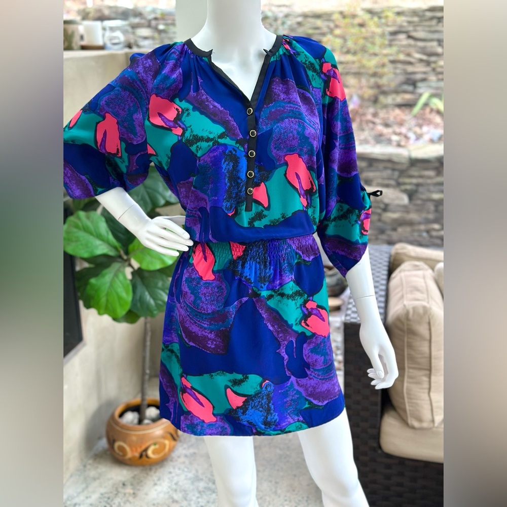 Yumi Kim Women's Abstract 3/4 Sleeve Print Silk Dress Size M